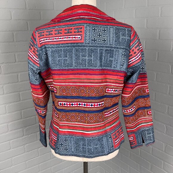 Coldwater Creek Jacket Women 8 Petite Red Blue Geometric Stripe Boho Diamond - Picture 4 of 11